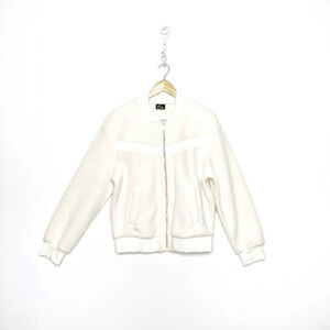 Zyia Active Flying V Fleece Jacket white teddy Sherpa full zip cozy womens l